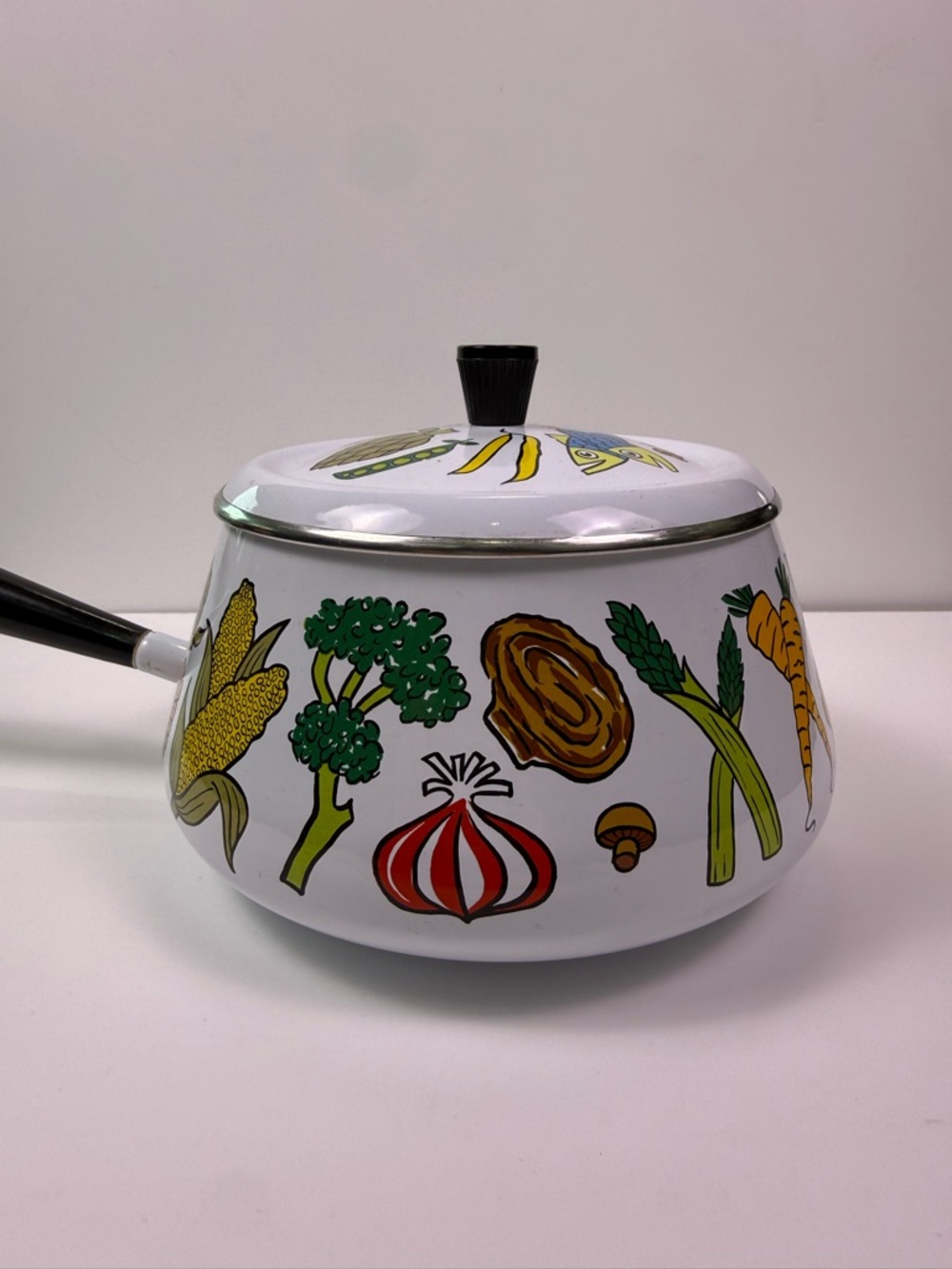 Vintage 70’s San Ignacio Enamel Fondue Pot Lid Seafood Vegetable Print No Stand - Picture 3 of 13